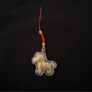 Gold Horse Charm with Red Cord